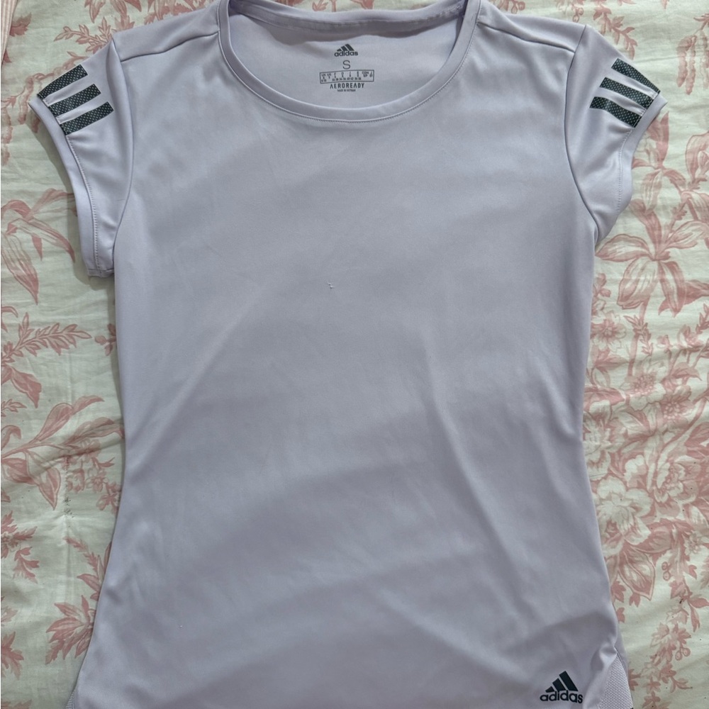 Adidas Light Purple Tee with Black Stripes